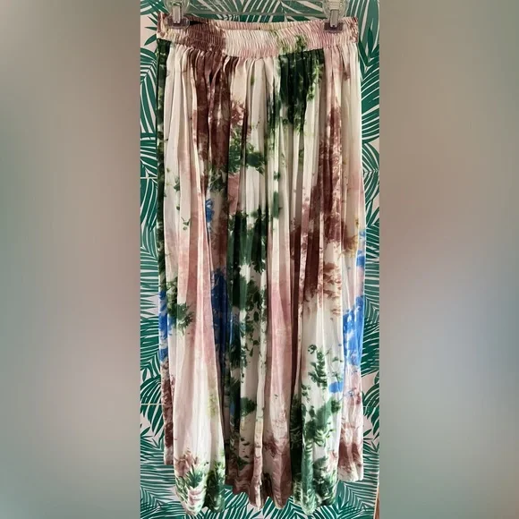 Anthropologie SWF watercolor maxi skirt sz s blue, green, tan & white, brown